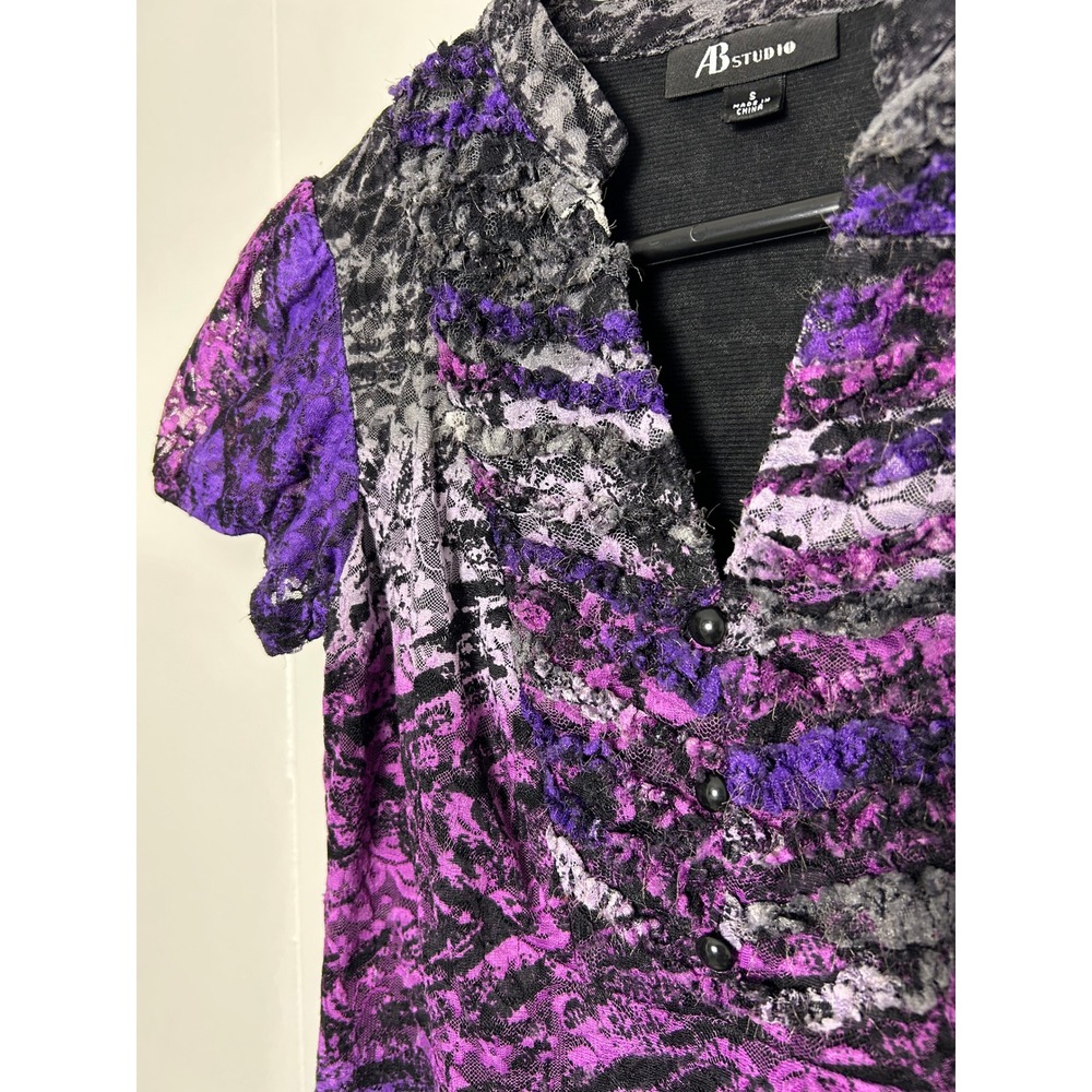 Y2K AB Studio Top‎ Womens S Purple Ombre Lace V-Neck Whimsigoth dark romantic - Picture 4 of 8
